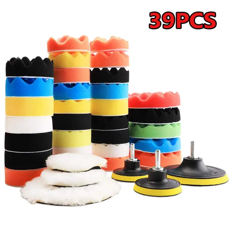 39Pcs Sponge Foam Pad Buffer Kit Washable Reusable Car Polishing hine Buffing Pads Clean Waxing Tool