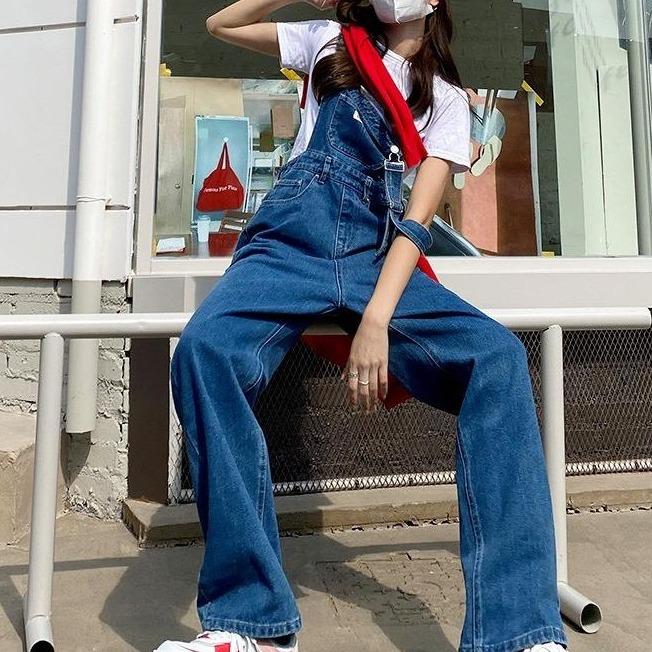 Quần yếm jean kaki dáng rộng, quần yếm jean nữ phong cách ulzzang_y6