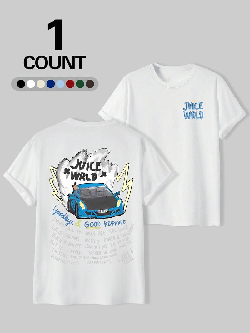 Product Introduction of Men's Regular Fit Cartoon Car Letter Print Round Neck Tee, Casual Short Sleeve Crew Neck T-shirt for Summer, Fashion Men's Top for Daily Wear 5