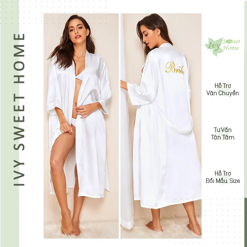 Áo trang điểm cô dâu dáng dài Kimono thêu chữ chụp phóng sự cưới lụa phi ° IVY210 Nữ Women 6