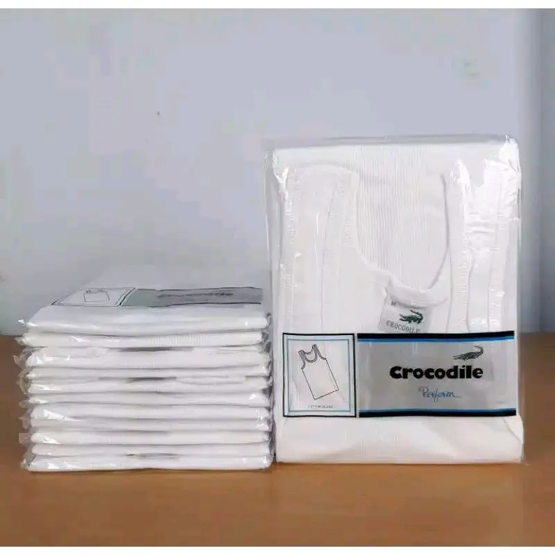 Crocodile Singlet Kaos dalam Pria Katun 801 Salur Putih Dewasa 2