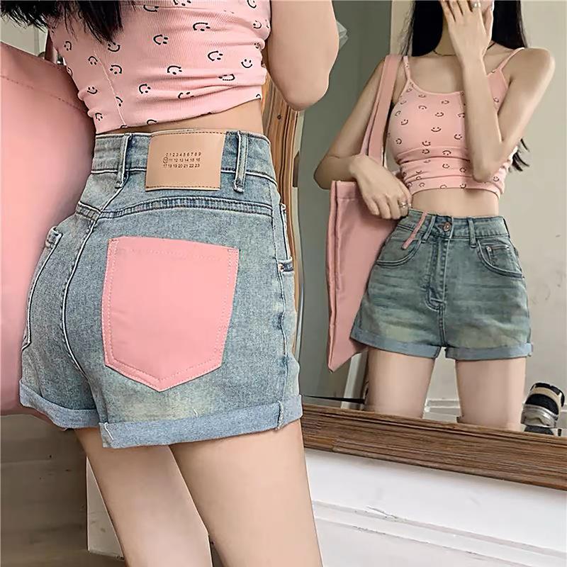 Moli Jeans BigSize - Quần Short Jean Nữ Phom Rộng Xăn Lai, Phối Túi Màu Hồng HotTrend 0038 Denim Pants Women