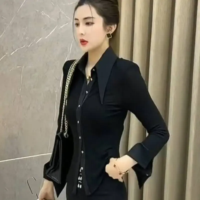 Áo Sơ Mi Xanh Lá Cây, Dành Cho Nữ, Áo Cánh Dài Tay, Mỏng Vừa Vặn, Phong Cách Hàn Quốc, Thời Trang Mới, Thích Hợp Mặc Công Sở, Áo, 2024 1