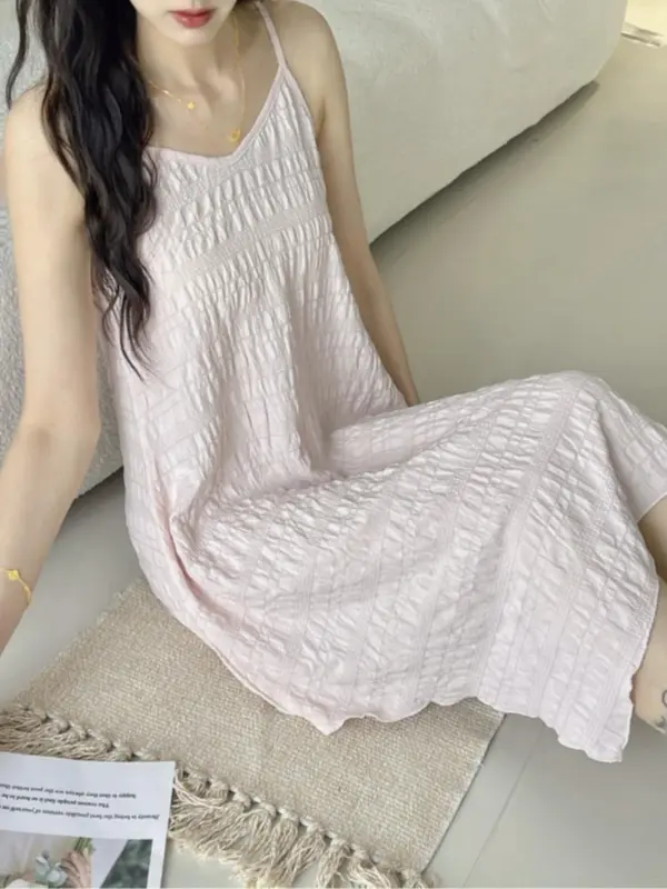 Women's Solid Color V Neck Cami Nightdress, Loose Casual Soft Comfortable Spaghetti Strap Backless Sleeveless Nightgown for Summer, Ladies Sleepwear for Indoor Wear 4