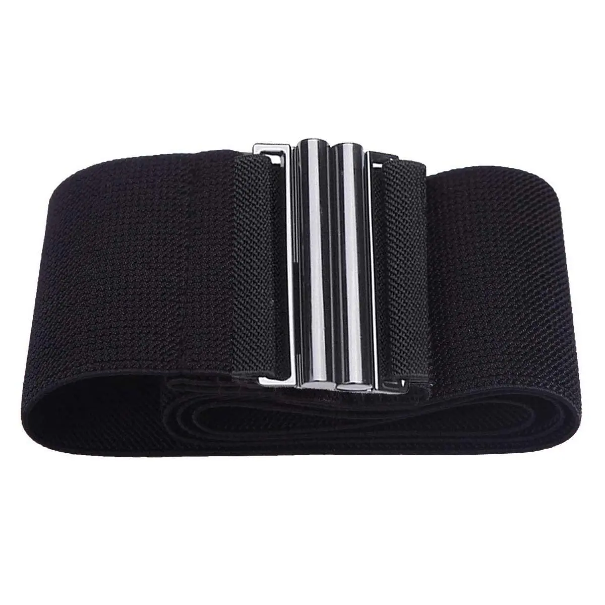 Trimming Shop Women’s Black Stretchable Wide Waist Belt Clasp Buckle Elastic Band Clip-on Cinch Trimmer Fashion Accessory for Girls Dresses, Gowns, One Piece