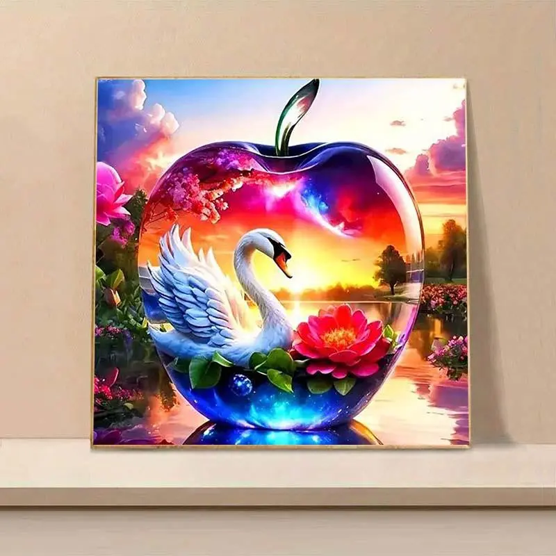 Swan & Apple Pattern DIY Diamond Art Painting Kit without Frame, 5D Diamond Art Painting Kit, DIY Decorative Art Picture for Beginner 2
