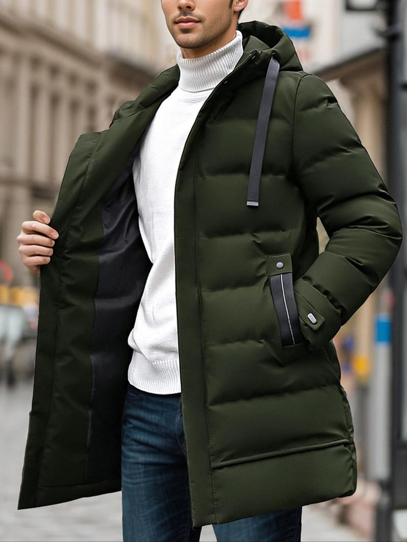 Product Introduction of Men's Solid Zip Up Thermal Lined Hooded Winter Coat, Regular Fit Casual Long Sleeve Drawstring Pocket Outerwear for Fall & Winter, Men's Clothes for Daily Wear 4
