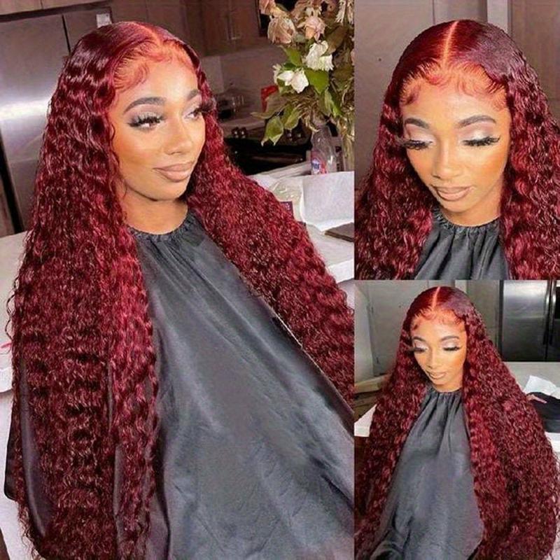 Wavy Lace Front Wigs Deep Wave 180% Density Pre Plucked Brazilian Wet And Natural Color Glueless Wigs Curly Lace Frontal Wigs With Baby Hair Human Hair Natural Hairline For Black