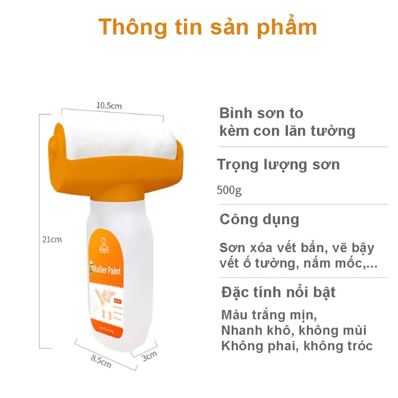 Lăn sơn thông minh, con lăn sơn tường mini, dụng cụ sơn tường thông minh xóa vết bẩn tiện lợi 500g 6
