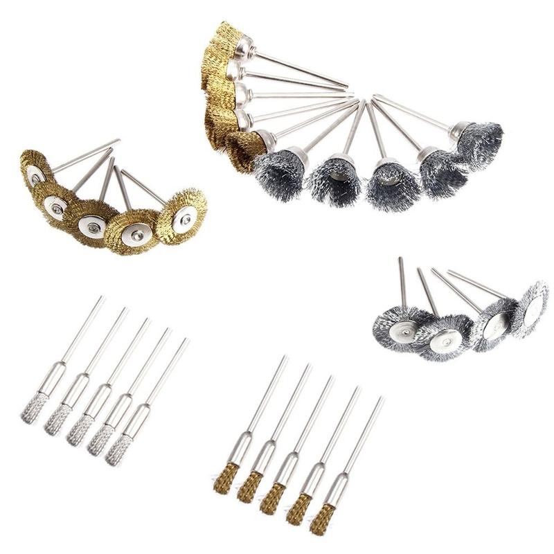 Phụ Kiện Mài Mini 15 Cái bộ Máy Mài Dụng Cụ Đánh Bóng Xoay Bàn Chải Hình Chữ T Bàn Chải Bánh Xe Dây