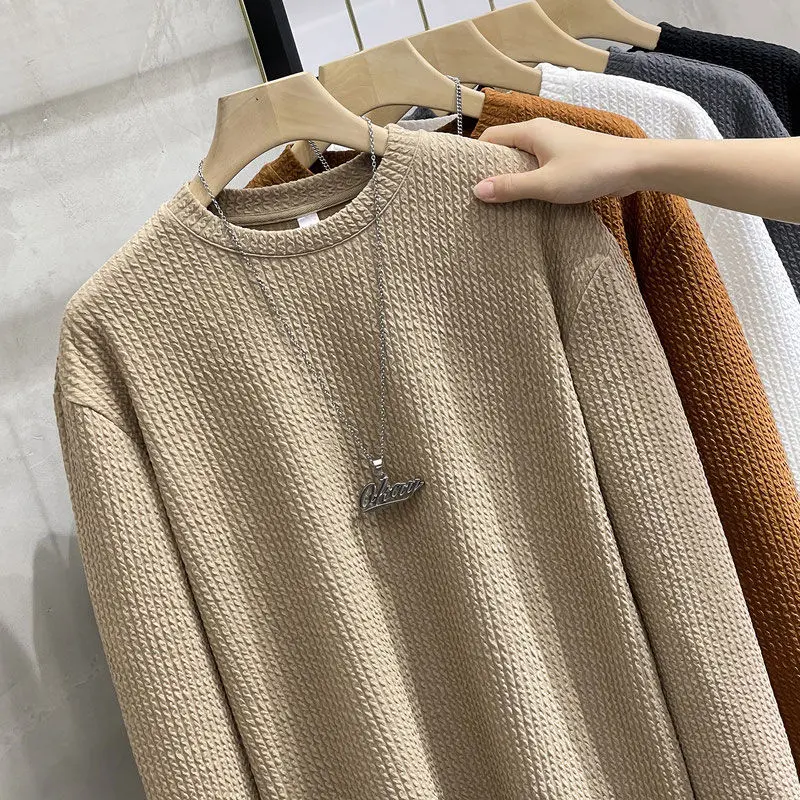 2023 Spring and Autumn New Long-Sleeved T-shirt Men's Korean-Style Trendy Loose Casual Texture Versatile High Quality Knitted Bottoming Shirt Pedal