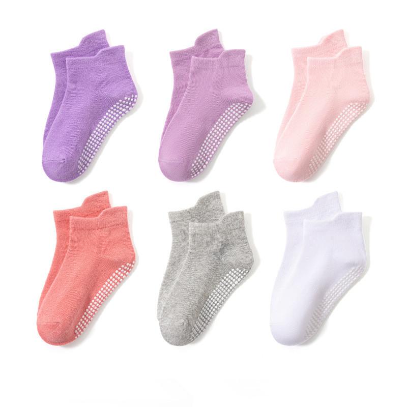6 Pairs 0-5 Years Old Non-Slip Kids Socks with Grip Little Girls Boys Ankle Socks Infants Toddlers Children Floor Socks 6