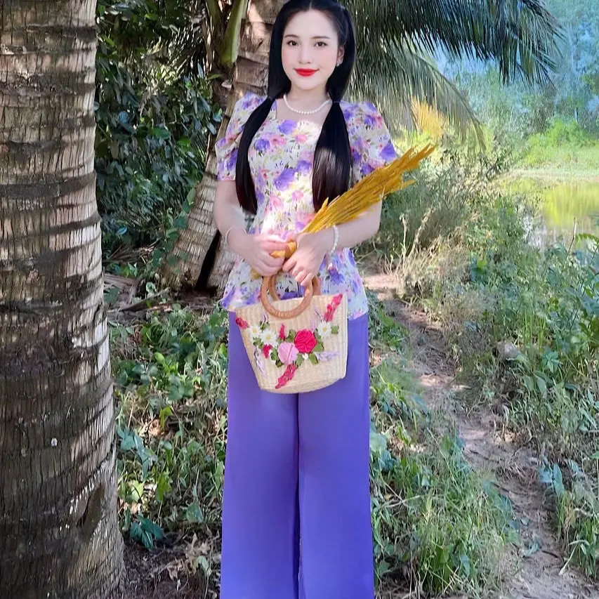 Set bà ba bông vải lụa mango cổ vuông