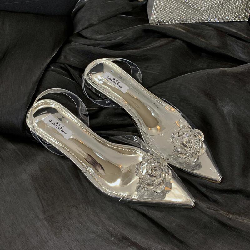 Chị Đẹp Store - Guốc cao gót quai trong Mika Đính Nơ Hoa Hồng Quai Hậu mũi nhọn gót trong 1cm-4cm-7cm mã B162 - B165 - B166 Shoes