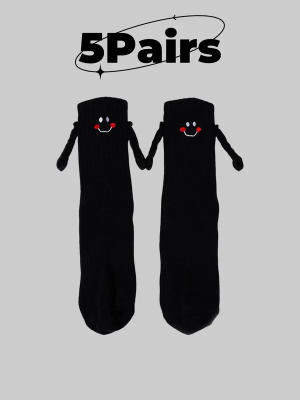 Cartoon Face Holding Hand Design Sports Socks, Casual Moisture Wicking Socks, Soft Comfy Breathable Socks for All Seasons 1