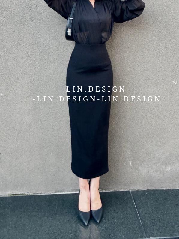 BC01-CHÂN VÁY BÚT CHÌ XẺ SAU dài 90cm  LIN.DESIGN 1 lớp Nữ