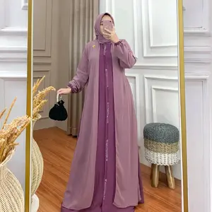 GAMIS SELLA Dress  Crinkle set hijab segiempat Polos Gamis Wanita Muslim Elegan Simple wanita Baju Lebaran 2025 Idul Fitri