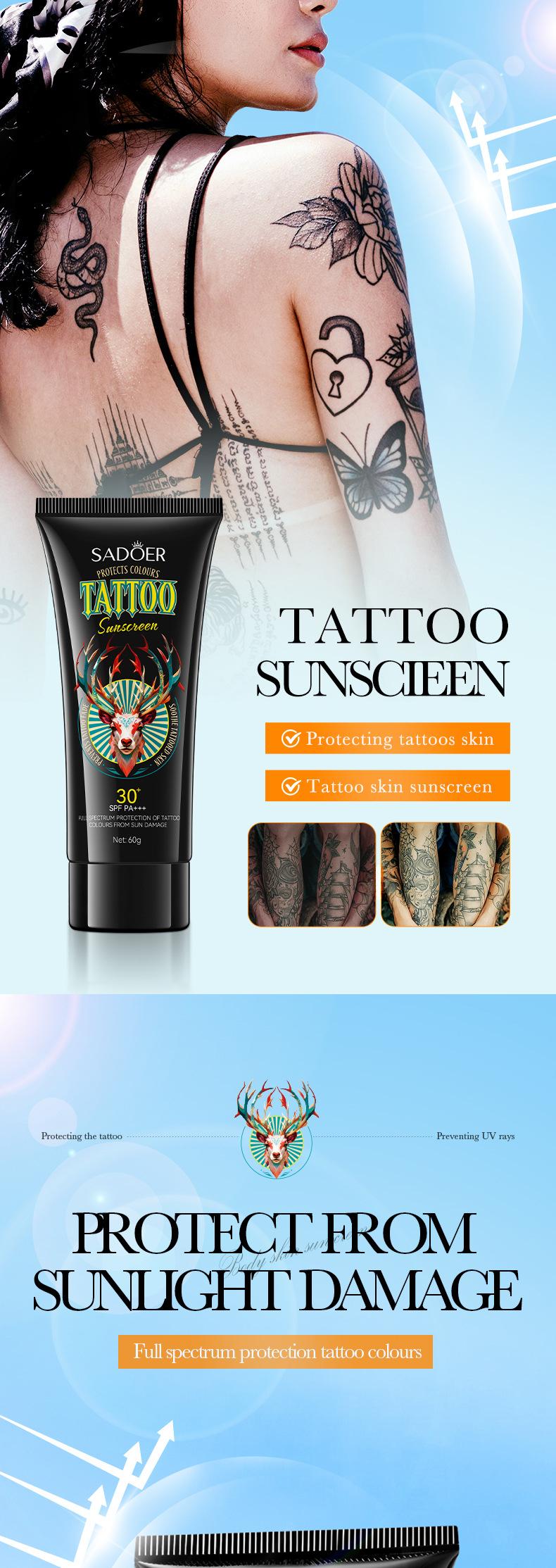 Product Introduction of 60g Tattoo Protects Colors Sunscreen SPF30+ PA+++ Protecting Tattoo Skins Full Spectrum Protection Soothing Moisturize Ultraviolet-Proof  Waterproof Body Care 1