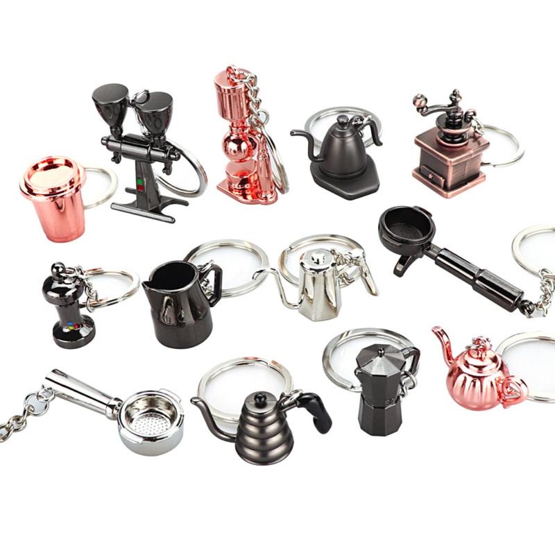 Dụng cụ pha cà phê sáng tạo 3D Móc chìa khóa Sữa bình quà tặng cà phê Dụng cụ pha cà phê Barista mini bằng kim loại Phụ kiện móc chìa khóa sáng tạo cho cô gái Quà tặng Women Hoa 0