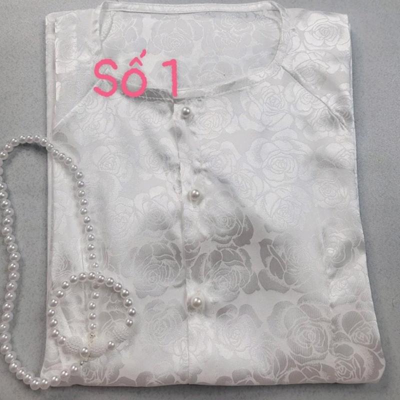 COMBO BỘ BÀ BA TAY NGẮN GẤM LỤA VÀ BỘ VÒNG NGỌC TRAI NHÂN TẠO Áo Nhung Top