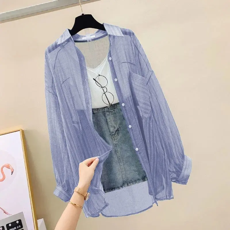 Sun-Proof Clothes Women's Cardigan Thin Coat 2024 Summer Large Size New Chiffon Shirt Korean Style Elegant Loose