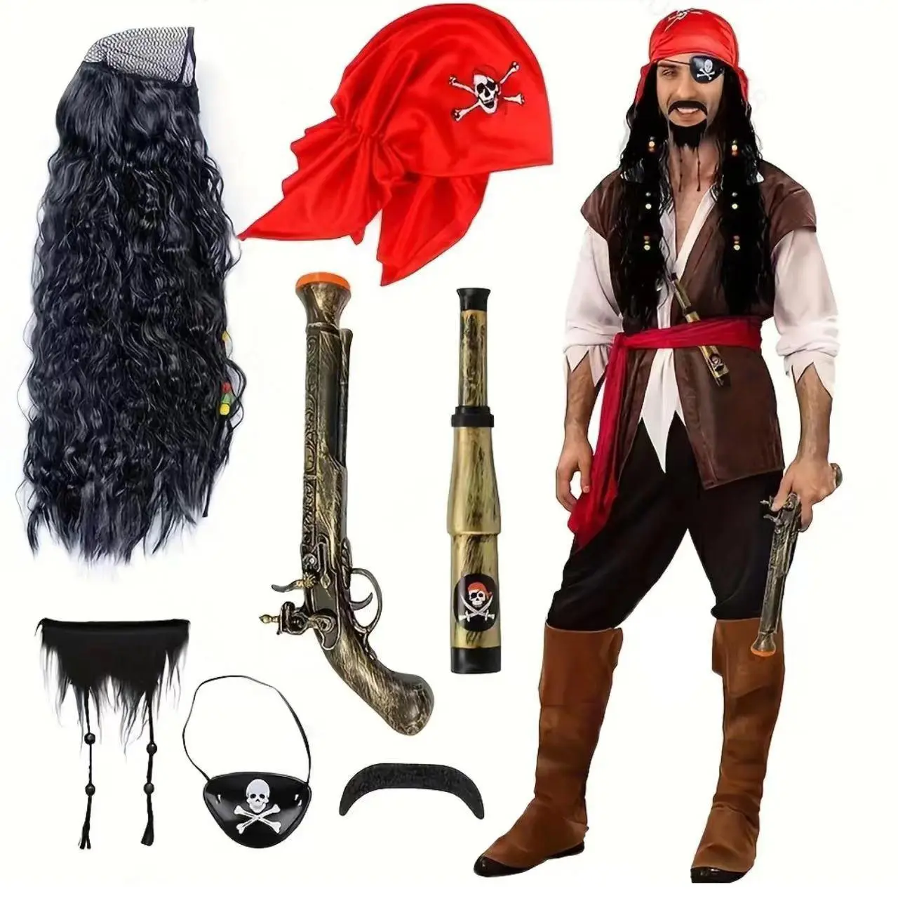 Cosplay Pirate Accessories, Spooky Binoculars Eyepatch Pirate Hat Makeup Dance Hair Wig Accessories stylish