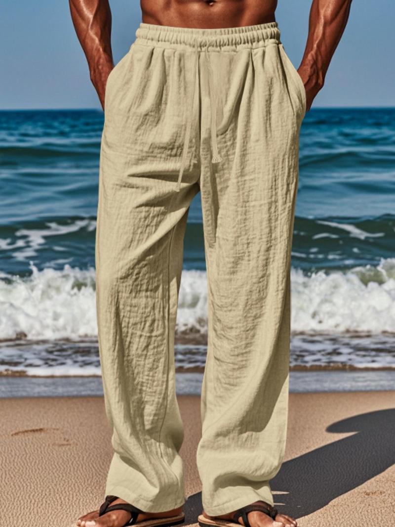 Product Introduction of Men's Solid Color Pants, Casual Comfy Breathable Trousers for Summer, Men's Bottoms for Beach Vacation Daily Wear 3
