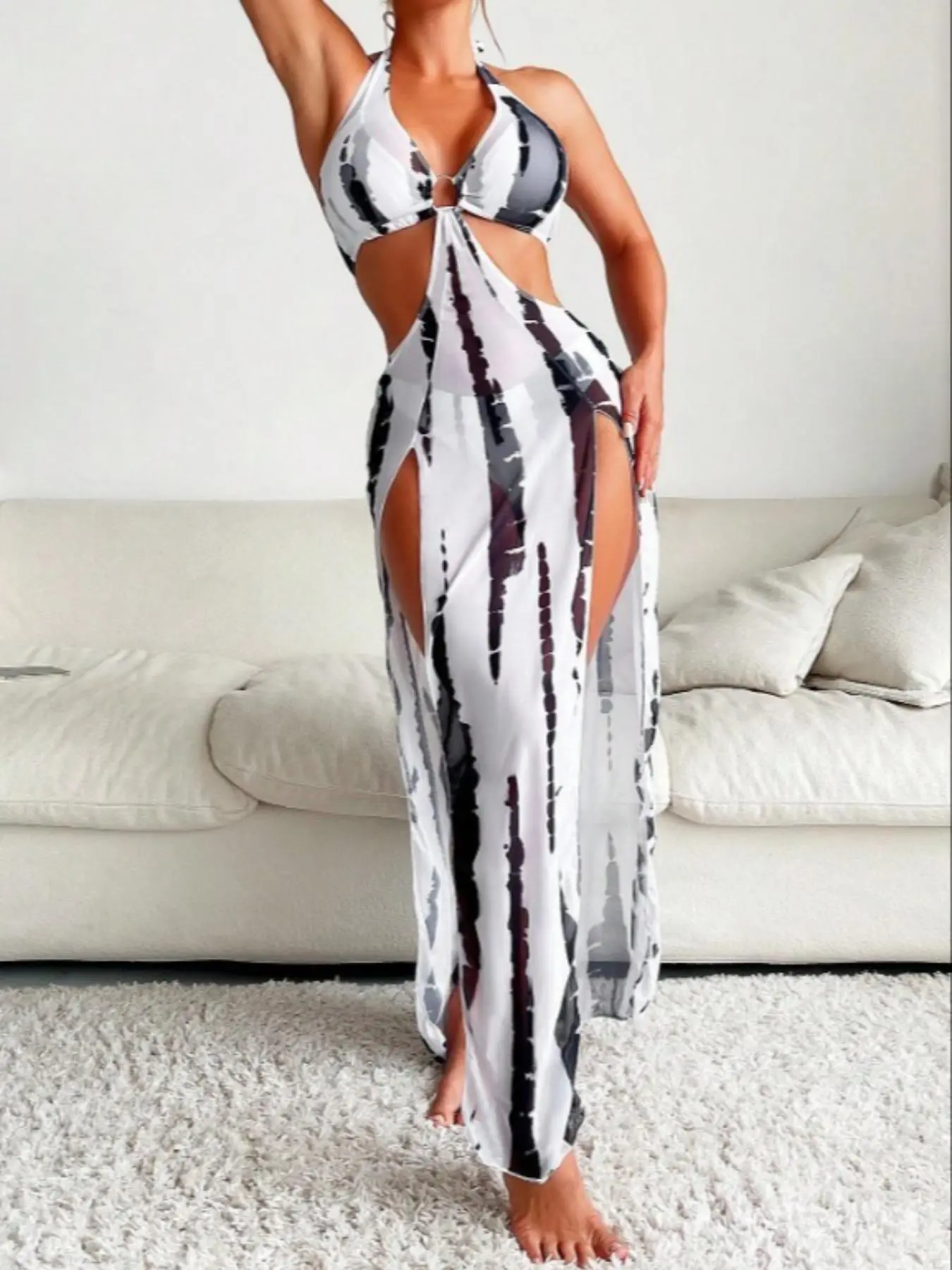 Women's All Over Print Bikini Set, Casual Fashion Chic Swimsuit Set for Beach Holiday Vacation, Ladies Swimwear for All Seasons
