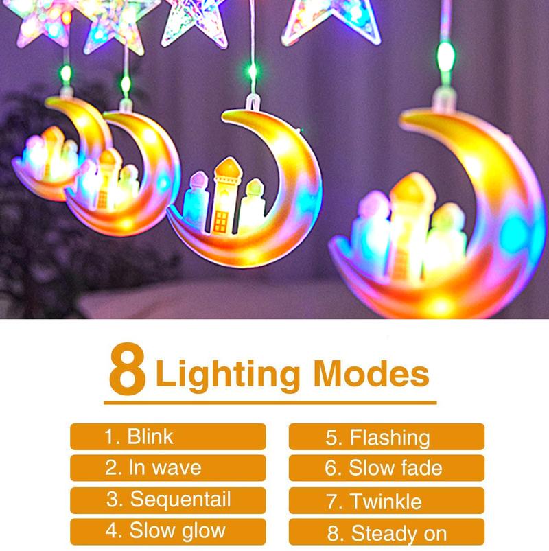 Product Introduction of 4.2M Sun Moon Fairy Light Ramadan Curtain Light Hari Raya Lighting Decoration Lamp Christmas Lampu for Muslim Eid Lampu Ramadan Lampu Decor 36