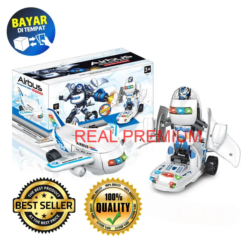 Mainan Anak Pesawat Robot Airbus Warrior 2IN1 Bump and Go dengan Lampu dan Suara - Baterai 0
