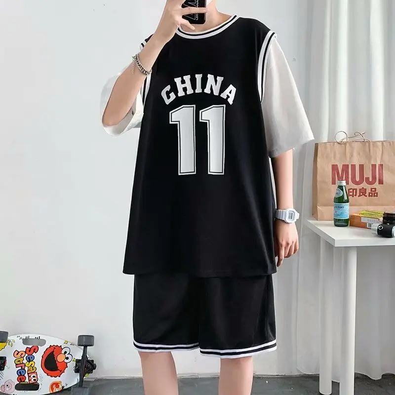 Bộ Đồ Thể Thao Mùa Hè, Dành Cho Học Sinh Nam, Phong Cách Hàn Quốc, Hợp Xu hướng Và Đẹp Trai, Dáng Rộng Vừa Vặn, Nhanh Khô, Áo Thi Đấu Bóng Rổ, Áo Thun ngắn Tay Quần Đùi, Bộ Hai Mảnh