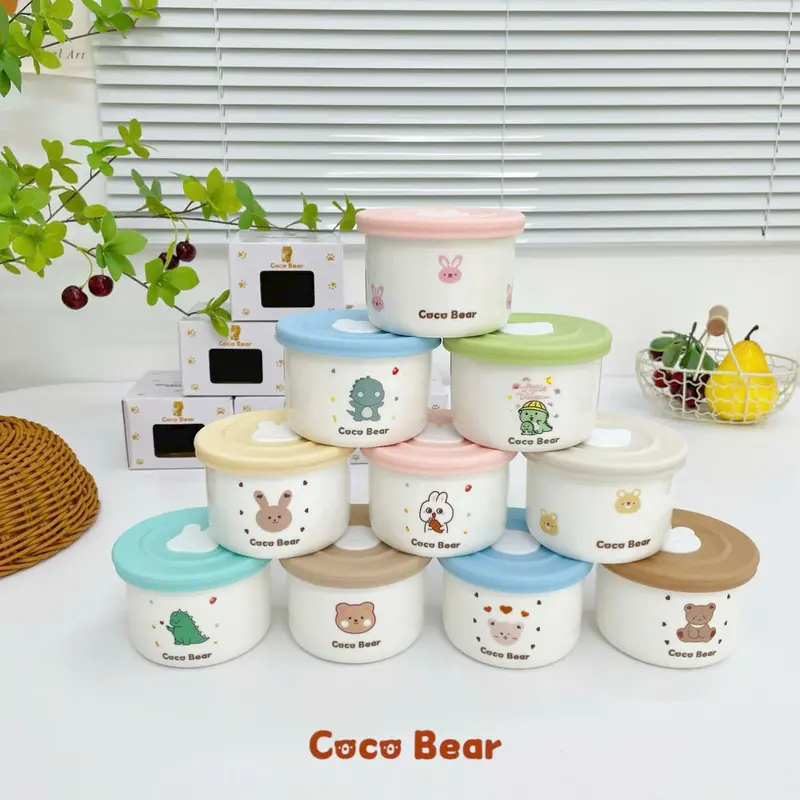 Hũ Sứ Chia Vạch Cocobear Nấu Đồ Ăn Dặm, Trữ Đông Thức Ăn Cho Bé ( Bát Sứ, Thố Sứ ) Kèm Nắp Đậy 6