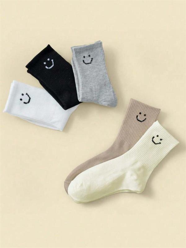 Women's 5 Pairs Cartoon Face Print Crew Socks, Cute Comfy Breathable Socks for Daily Wear, Women's Socks for All Seasons 5