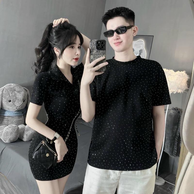 Áo đôi nam nữ đính đá xinh 2 size s và m 0