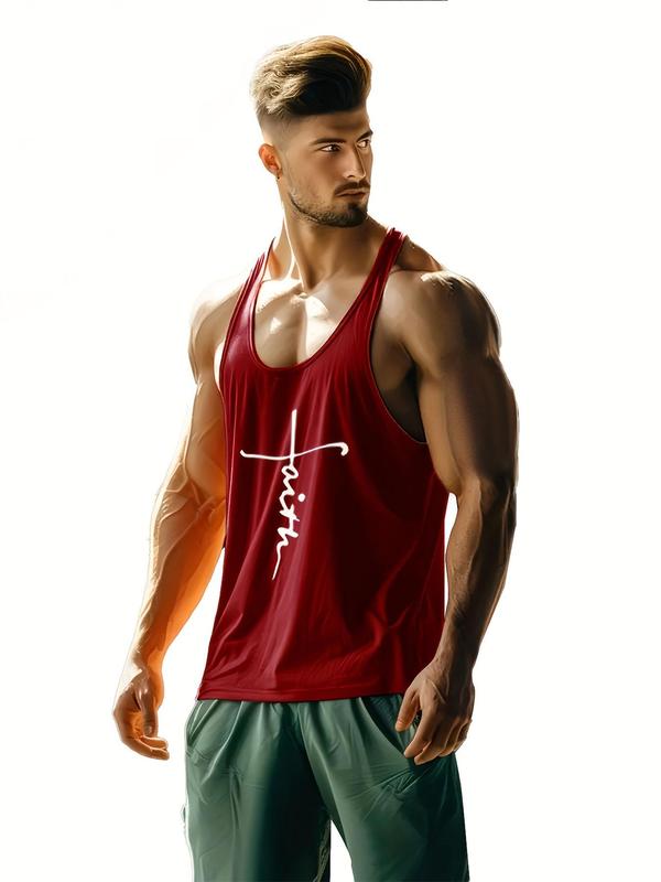 Men's Cross Print  Sports Tank Top,  Casual Comfortable Breathable Quick Drying Sleeveless Sports Top for Gym Workout Running, Men's Sportswear for All Seasons 1
