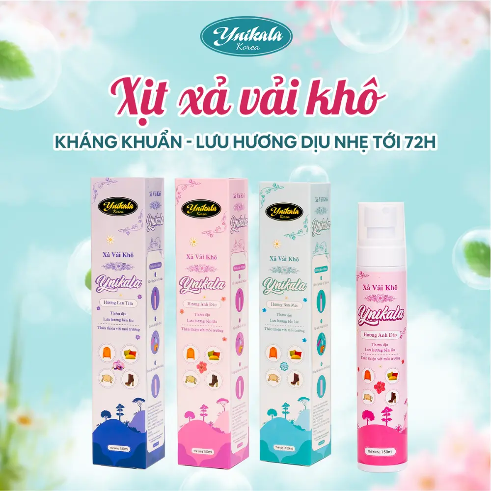 Xịt Xả Vải Khô Ynikala Korea lưu hương dịu nhẹ 150ml