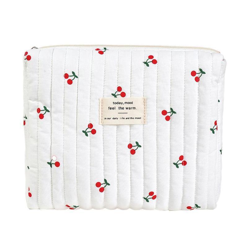 Cherry Pattern Quilted Makeup Storage Bag Set, 3 Counts/set Large Capacity Cosmetic Storage Bag, Zipper Makeup Organizer Pouch for Skincare, Lotion, Cream, Makeup Tool 4