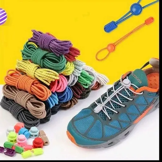 (F) Tali Sepatu Elastis Karet Praktis Model Lock Tube Tali Sepatu Lazy Shoelace with Lock zipper ( F )