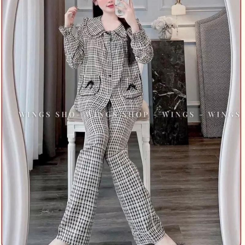 Combo (2 set ) đũi nhung cổ bèo viền màu , áo dài quần dài phom (35-58kg) Nữ 4