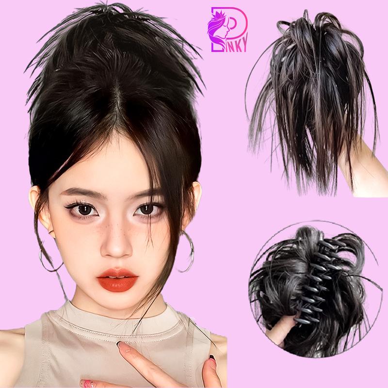 Tóc giả búi phủ thẳng, tóc búi giả kẹp ngoặm Kẹp Tóc Giả Hình Tổ Gà, Cá Mập phong cách hàn quốc tóc búi chịu nhiệt