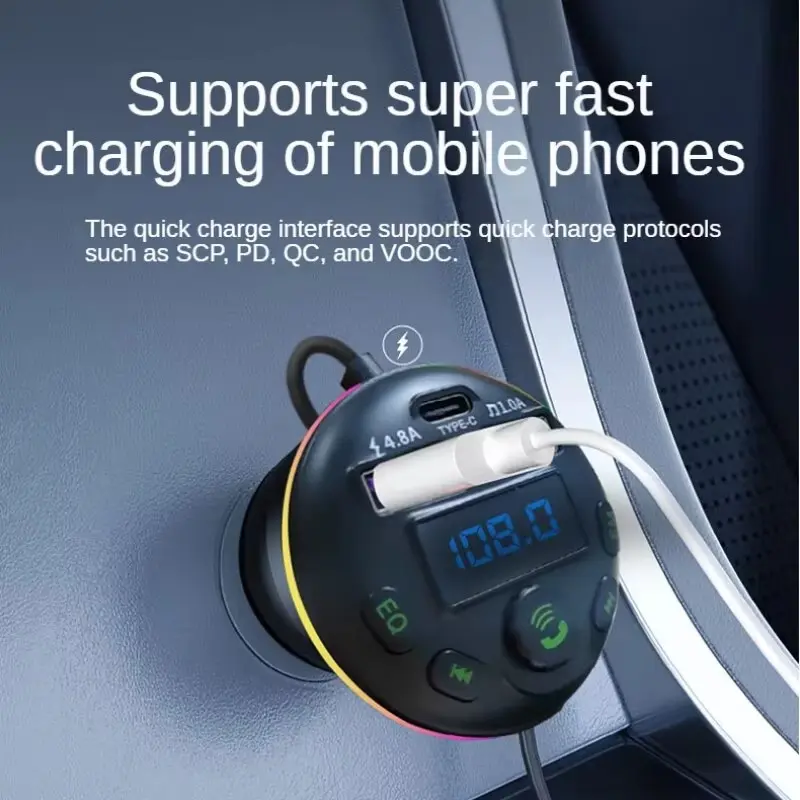 Bộ phát FM Bluetooth 5.0 trên ô tô, với máy nghe nhạc MP3, bộ thu âm thanh rảnh tay, Cáp sạc 3in1, bộ điều chế điện tử tự động, để gọi rảnh tay, phát trực tuyến nhạc 2
