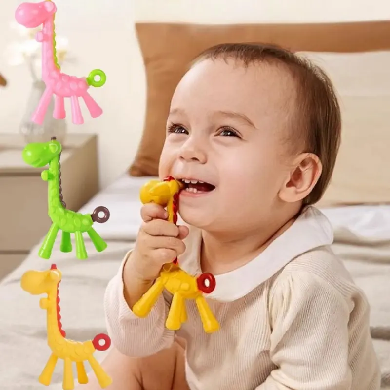 Giraffe silicone baby teether, baby anti-eating hand fawn silicone teething stick, food grade teething silicone for babies pacifier  teeth