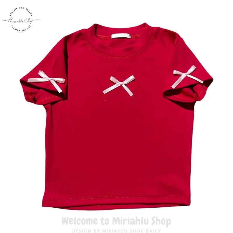 Product Introduction of Áo Thun Croptop Borip Nữ Form Basic Cổ Tròn Tay Ngắn Raglan Phối 2 Màu Đính Nơ Women Sen 25