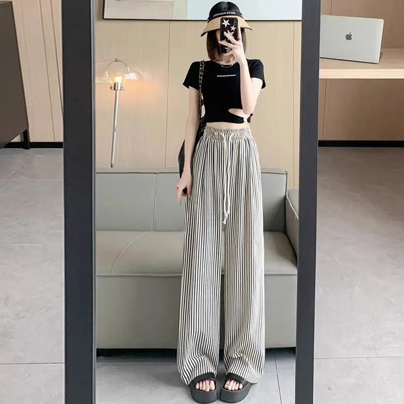 Combo 2 Quần kẻ sọc nữ ống rộng cạp cao chất đũi mềm mát. Women 2
