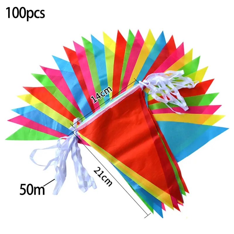 Cờ Tam Giác Nhiều Màu 50M, Cờ Đuôi Nheo, Biểu Ngữ, Cờ Hiệu, Lễ Hội, Trang Trí Ngoài Trời 1