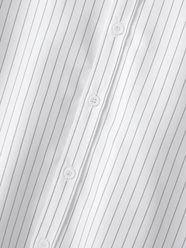 Men's Striped Print Long Sleeve Crop Shirt, High Stretch Casual Comfy Button Front Collared Top for Daily Wear, Men's Clothes for All Seasons,  Streetwear 7