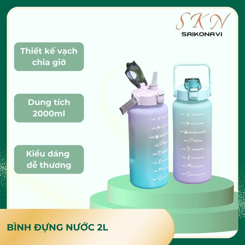 Bình nước 2 lít, bình đựng nước giá rẻ  có vạch chia nhắc giờ dành cho người lười uống nước