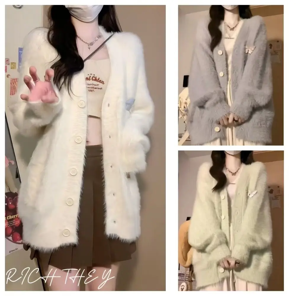 RICH-THEY Áo Len Áo Khoác Cardigan  Áo Len Dệt Kim Dáng Rộng Thời Trang Mới Dành Cho Nữ Comfortable | BigBuy360 - bigbuy360.vn