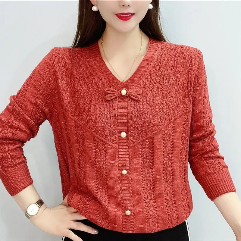 Đồ Len, Phong Cách Phương Tây, Cổ Chữ V, Dài Tay, Dành Cho Nữ, Dáng Rộng Rãi Và Bó Sát, Thích Hợp Cho Mẹ TRUNG NIÊN, Thời Trang Mới Mùa Thu 2025, Áo Trên