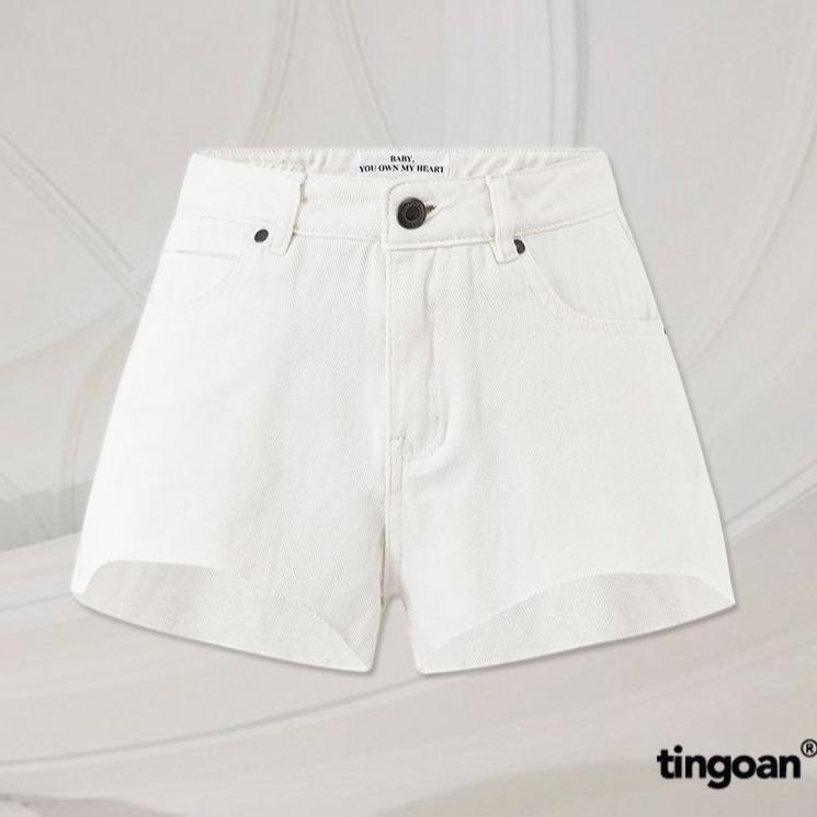 TINGOAN - Quần short bò cắt gấu lượn viền màu trắng tingoan XOXO JEANS SHORTS/WH